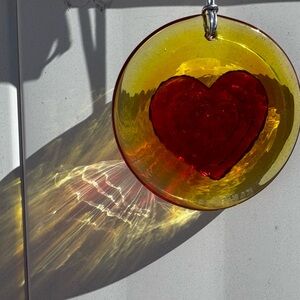 Blenko Glass Groovy Hearts Suncatcher 3” NWT Tangerine WV Art Glass 2025